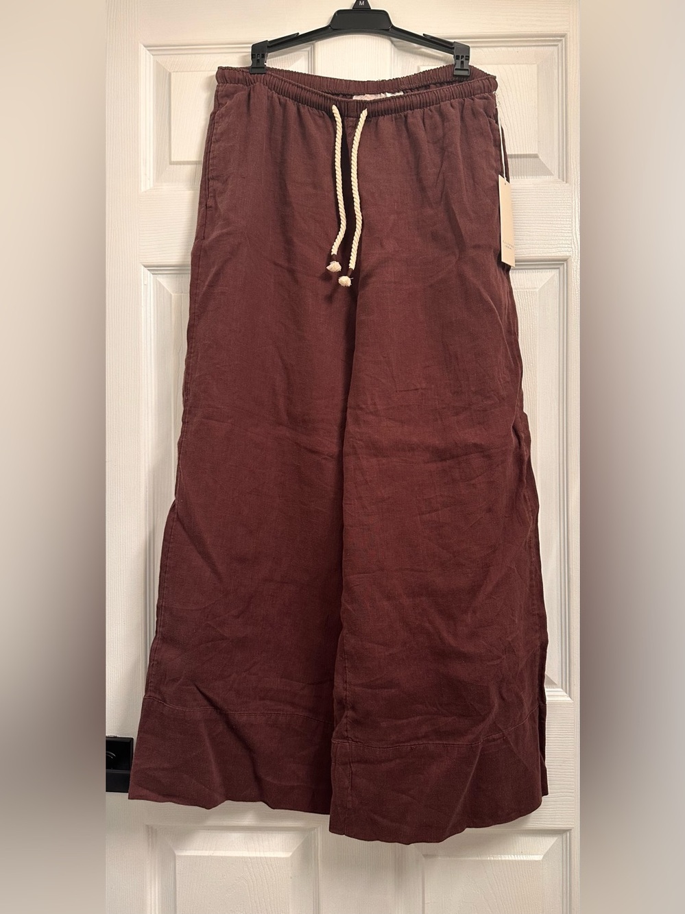 Calypso St. Barth Linen Drawstring Pants in Burgundy